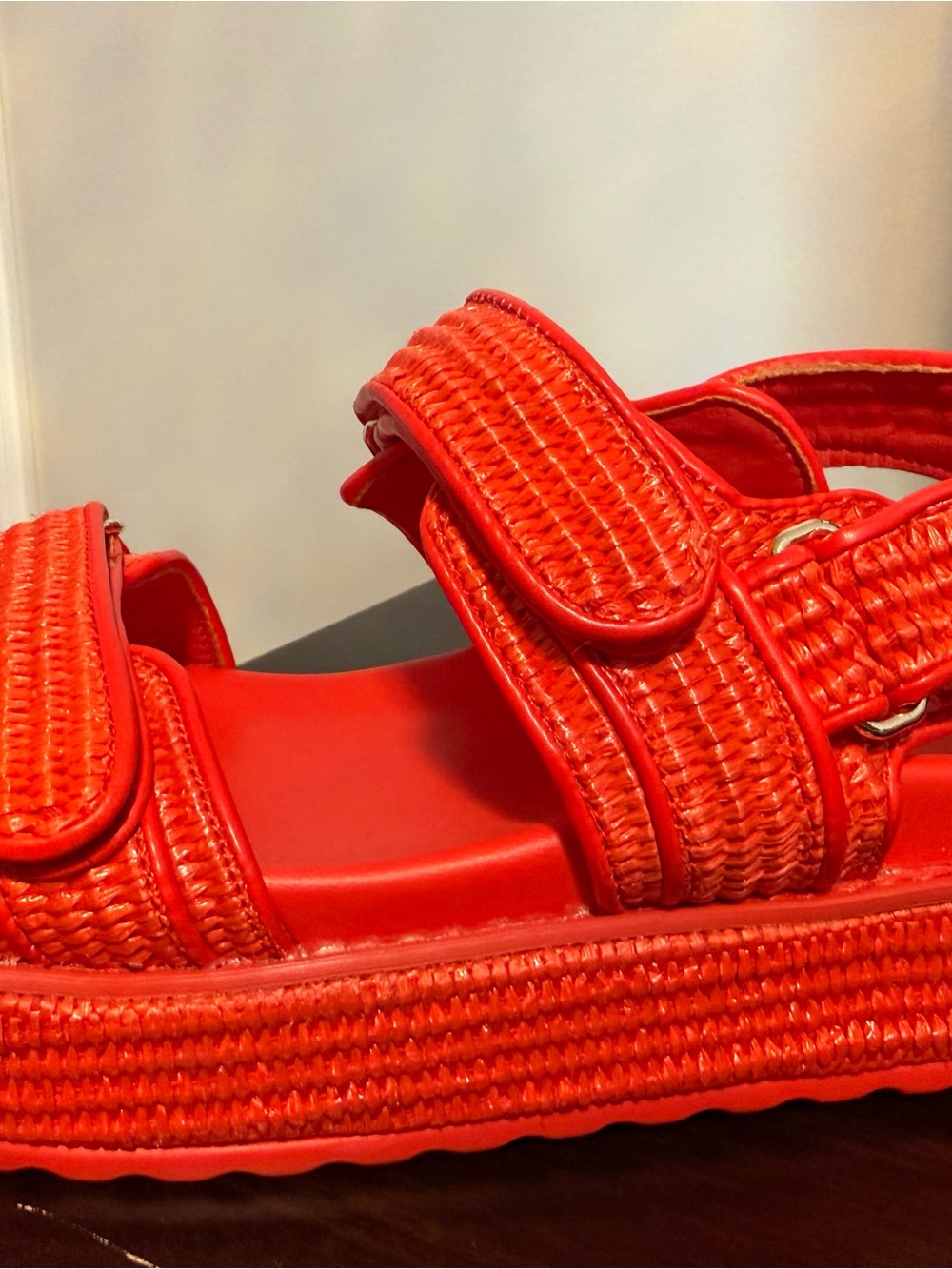 Bright Red Woven Platform Sandals